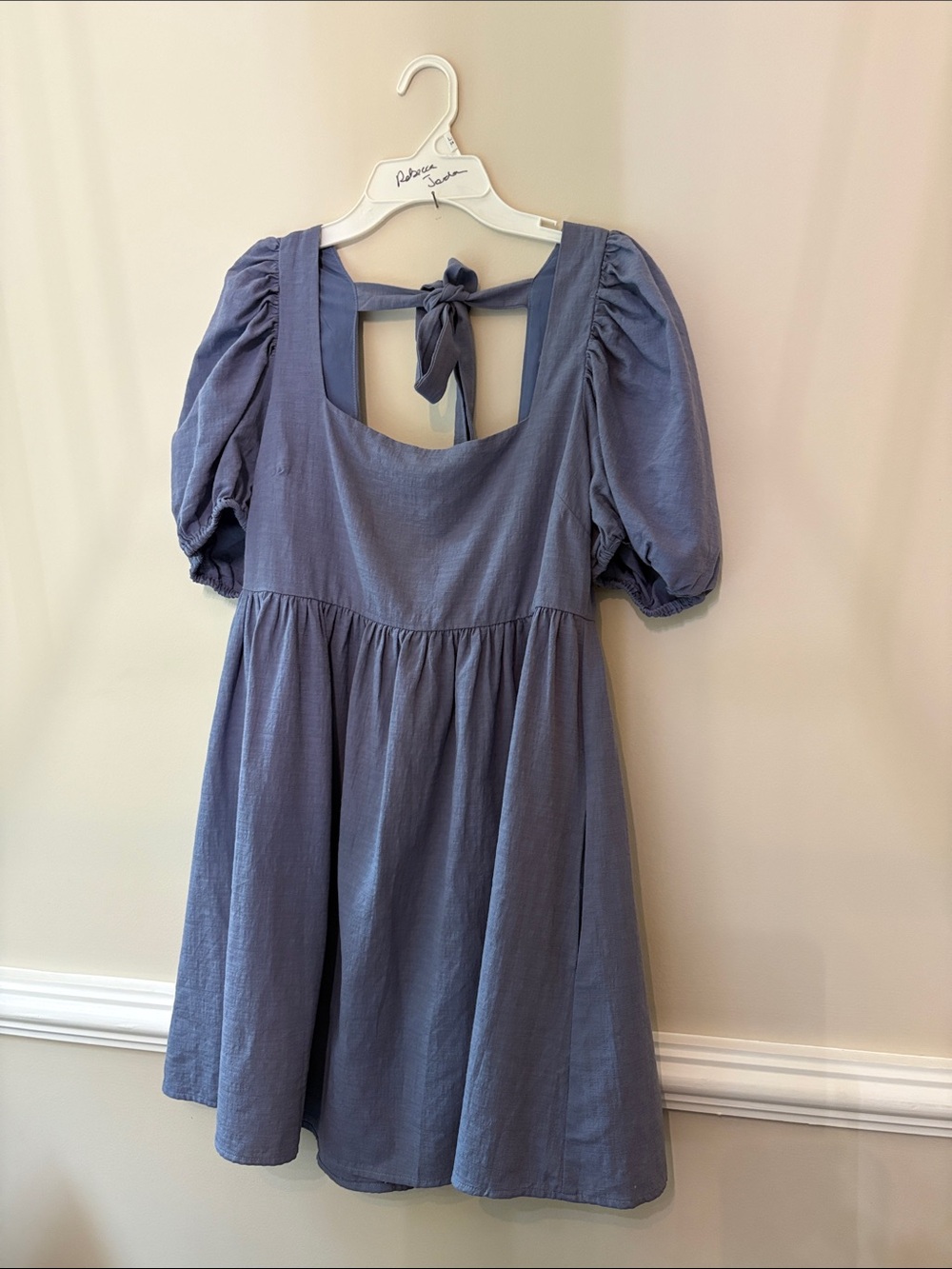 Altar'd State Dusty Blue Puff-Sleeve Tie-Back Dress